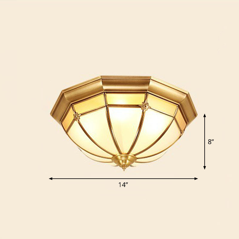 Colonial Dome Shaped Flush Mount Lighting Opal Frosted Glass Ceiling Fixture in Brass Clearhalo 'Ceiling Lights' 'Close To Ceiling Lights' 'Close to ceiling' 'Flush mount' Lighting' 2267850