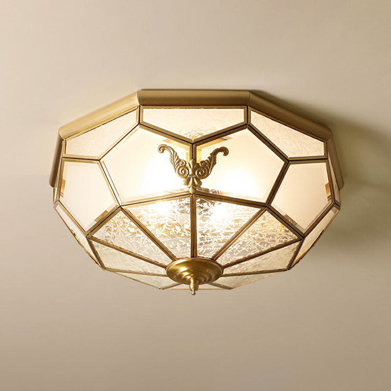 Frosted Glass Flush-Mount Light Vintage Brass Round Bedroom Ceiling Light Fixture Brass 23.5" Clearhalo 'Ceiling Lights' 'Close To Ceiling Lights' 'Close to ceiling' 'Flush mount' Lighting' 2267857