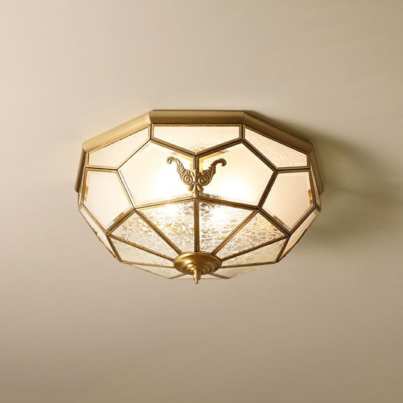 Frosted Glass Flush-Mount Light Vintage Brass Round Bedroom Ceiling Light Fixture Brass 14" Clearhalo 'Ceiling Lights' 'Close To Ceiling Lights' 'Close to ceiling' 'Flush mount' Lighting' 2267860