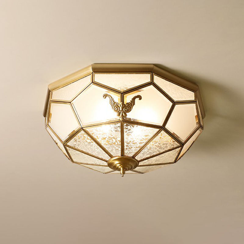 Frosted Glass Flush-Mount Light Vintage Brass Round Bedroom Ceiling Light Fixture Brass 18" Clearhalo 'Ceiling Lights' 'Close To Ceiling Lights' 'Close to ceiling' 'Flush mount' Lighting' 2267861