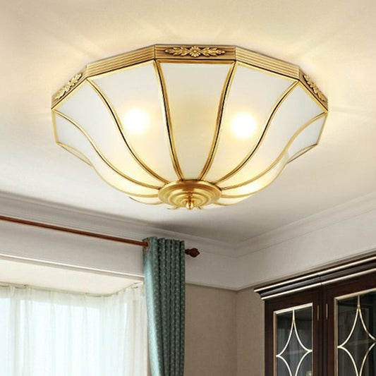 Traditional Bell Shaped Flush Mount Lamp Opaline Glass Flush Ceiling Light in Brass for Corridor Clearhalo 'Ceiling Lights' 'Close To Ceiling Lights' 'Close to ceiling' 'Flush mount' Lighting' 2267903