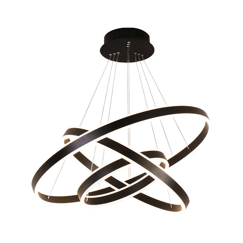 Height Adjustable 3-Ring LED Pendant Light Artistic Metal Dining Room Chandelier in Coffee Clearhalo 'Ceiling Lights' 'Chandeliers' 'Modern Chandeliers' 'Modern' Lighting' 2267925