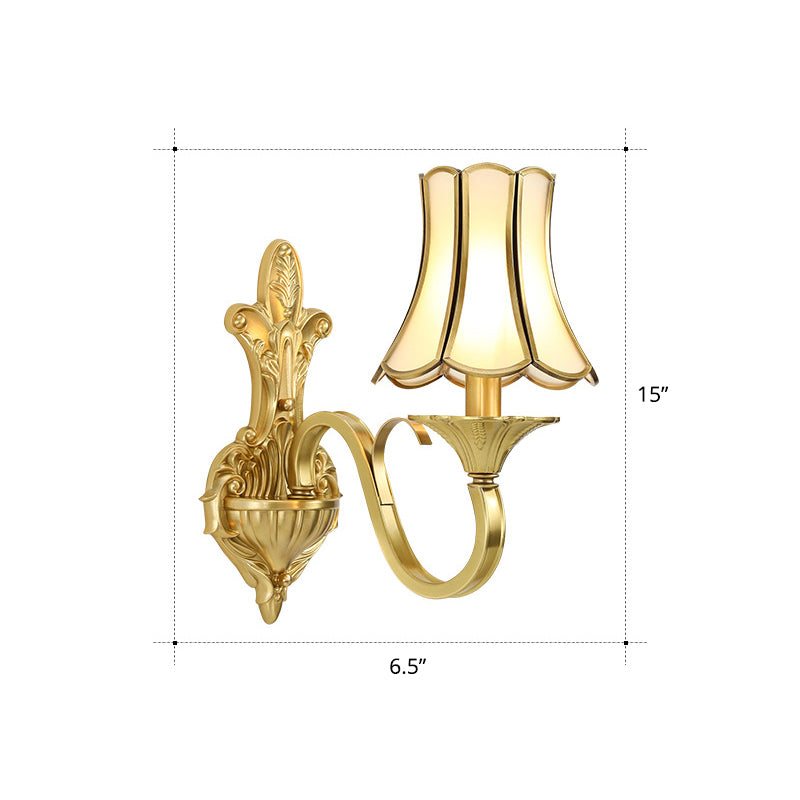 Brass Cone Wall Lamp Traditionalist Metal 1/2 Lights Bedroom Wall