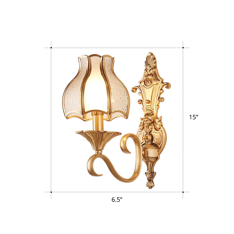 Beveled Glass Flared Shade Wall Lamp Simplicity Corridor Wall Light Fixture in Brass Clearhalo 'Wall Lamps & Sconces' 'Wall Lights' Lighting' 2267936