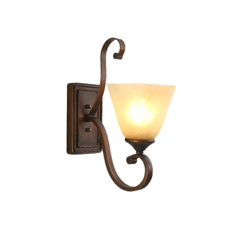 Single Light Frosted Glass Wall Lamp Vintage Style Brown Bell Living Room Wall Sconce Light Clearhalo 'Wall Lamps & Sconces' 'Wall Lights' Lighting' 226799