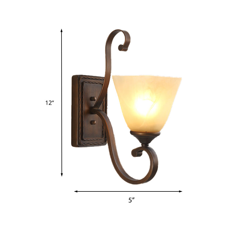 Single Light Frosted Glass Wall Lamp Vintage Style Brown Bell Living Room Wall Sconce Light Clearhalo 'Wall Lamps & Sconces' 'Wall Lights' Lighting' 226800