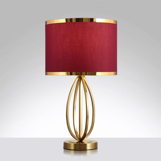 Classic Style Round Table Lamp 1 Head Fabric Nightstand Light Ideas for Study Room Burgundy Clearhalo 'Lamps' 'Table Lamps' Lighting' 2268015