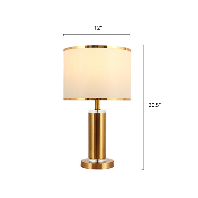 Cylinder Bedroom Table Lighting Minimalist Fabric 1-Light Brass Nightstand Lamp with Drum Fabric Shade Clearhalo 'Lamps' 'Table Lamps' Lighting' 2268042