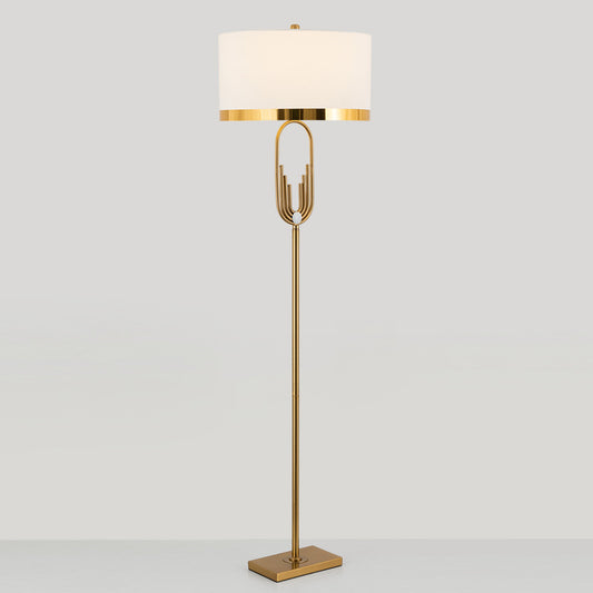 Fabric Drum Floor Lamp Vintage Single-Bulb Living Room Standing Lighting in Brass Brass Clearhalo 'Floor Lamps' 'Lamps' Lighting' 2268109