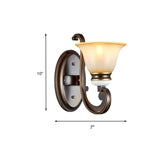 1/2-Light Bell Wall Light Antique Style Black Frosted Glass Wall Sconce with Curvy Arm for Bedroom Clearhalo 'Wall Lamps & Sconces' 'Wall Lights' Lighting' 226810