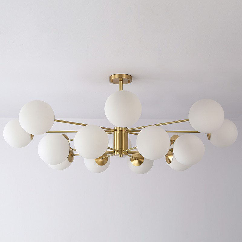 Contemporary Radial Chandelier Ball Glass Living Room Ceiling Pendant Light in Antiqued Brass Clearhalo 'Ceiling Lights' 'Chandeliers' 'Modern Chandeliers' 'Modern' Lighting' 2268132