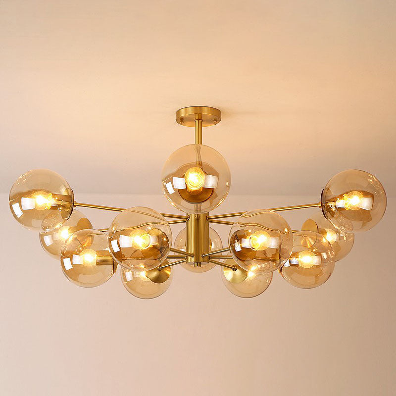 Contemporary Radial Chandelier Ball Glass Living Room Ceiling Pendant Light in Antiqued Brass Clearhalo 'Ceiling Lights' 'Chandeliers' 'Modern Chandeliers' 'Modern' Lighting' 2268141