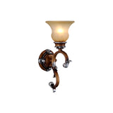 Traditional Flared Wall Sconce 1-Head Frosted Glass Sconce Light with Arched Arm in Brass for Living Room Clearhalo 'Wall Lamps & Sconces' 'Wall Lights' Lighting' 226818