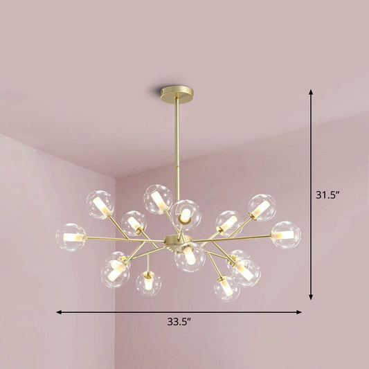 Gold Branch Hanging Chandelier Postmodern Stylish Clear Ball Glass Ceiling Light for Dining Room 15 Gold Clearhalo 'Ceiling Lights' 'Chandeliers' 'Modern Chandeliers' 'Modern' Lighting' 2268195