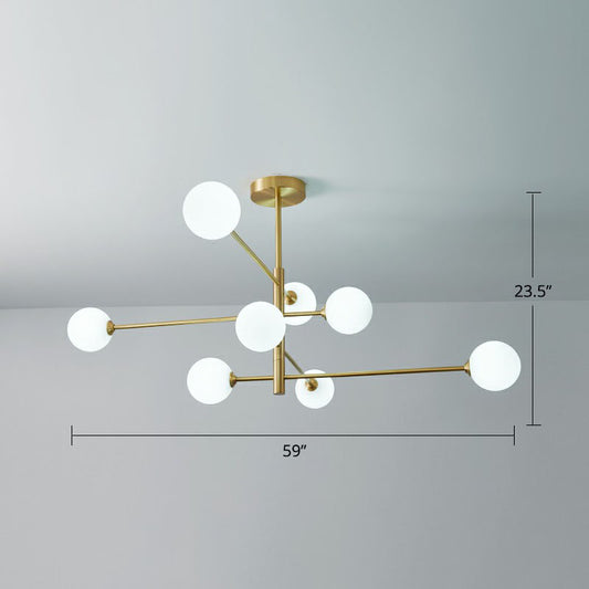 Molecule Glass Chandelier Lighting Minimalistic Gold Plated Hanging Ceiling Light 8 Gold Milk White Clearhalo 'Ceiling Lights' 'Chandeliers' 'Modern Chandeliers' 'Modern' Lighting' 2268208