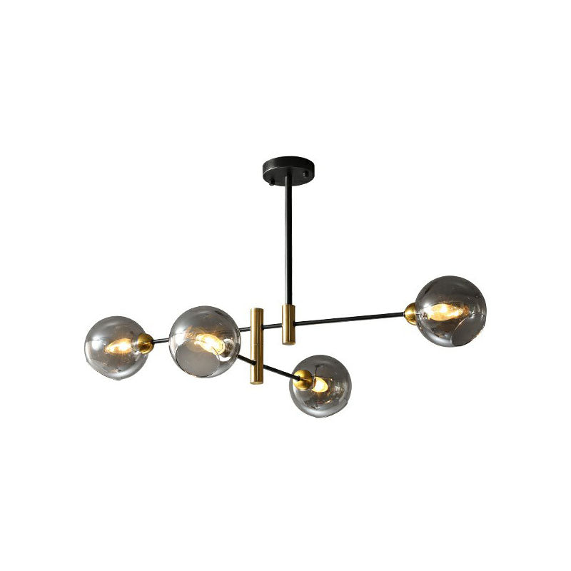 Glass Dome Chandelier Minimalism Black and Brass Suspended Lighting Fixture for Dining Room 4 Smoke Gray Clearhalo 'Ceiling Lights' 'Chandeliers' 'Clear' 'Industrial' 'Modern Chandeliers' 'Modern' 'Tiffany' 'Traditional Chandeliers' Lighting' 2268262