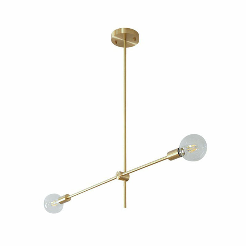 Simplicity Rotating Arm Chandelier Metallic Living Room Ceiling Hang Lamp with Open Bulb Design 2 Gold Clearhalo 'Ceiling Lights' 'Chandeliers' 'Modern Chandeliers' 'Modern' Lighting' 2268267