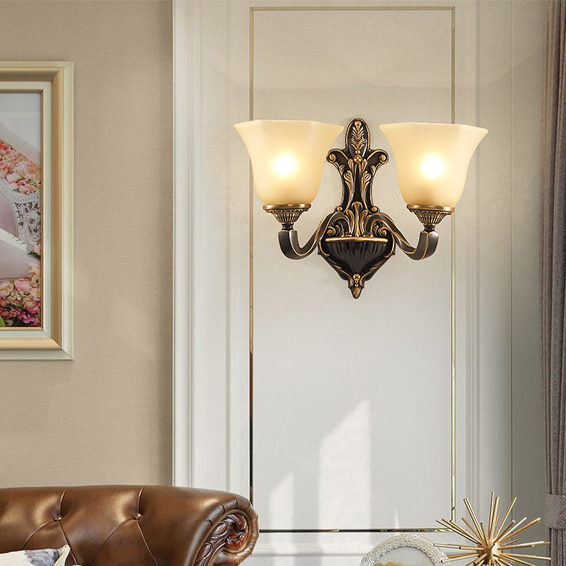 1/2-Light Wall Light Fixture Vintage Porch Wall Sconce with Flared Frosted Glass in Bronze Clearhalo 'Wall Lamps & Sconces' 'Wall Lights' Lighting' 226827