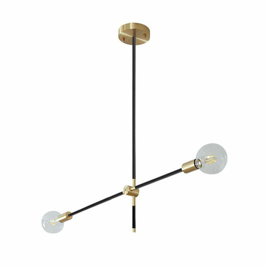 Simplicity Rotating Arm Chandelier Metallic Living Room Ceiling Hang Lamp with Open Bulb Design 2 Black Clearhalo 'Ceiling Lights' 'Chandeliers' 'Modern Chandeliers' 'Modern' Lighting' 2268273