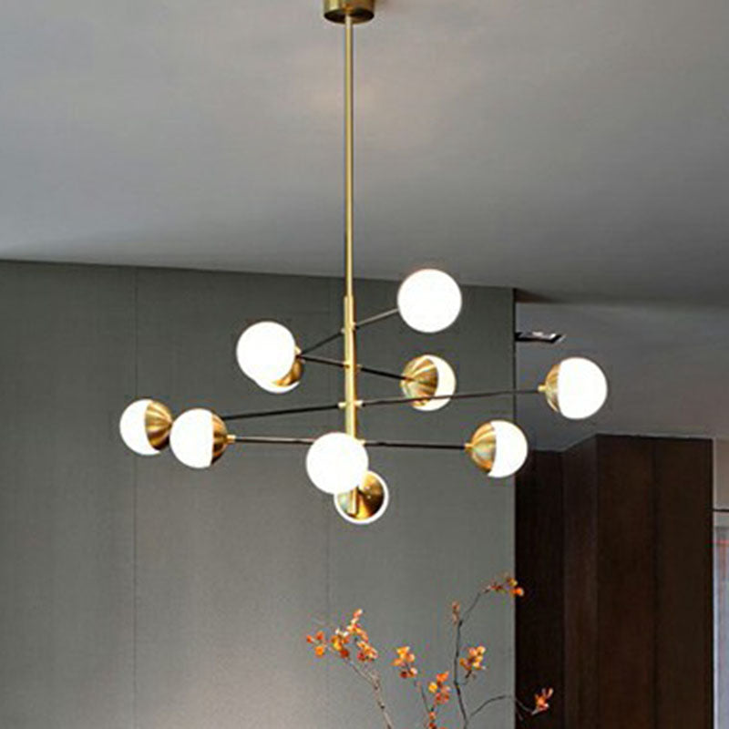 Tiered Restaurant Ceiling Chandelier White Ball Glass Postmodern Hanging Light Fixture in Gold Clearhalo 'Ceiling Lights' 'Chandeliers' 'Modern Chandeliers' 'Modern' Lighting' 2268275