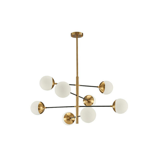 Tiered Restaurant Ceiling Chandelier White Ball Glass Postmodern Hanging Light Fixture in Gold 8 Gold Clearhalo 'Ceiling Lights' 'Chandeliers' 'Modern Chandeliers' 'Modern' Lighting' 2268276
