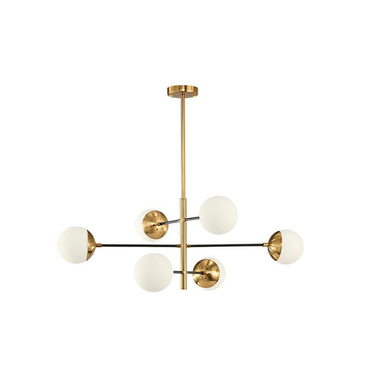 Tiered Restaurant Ceiling Chandelier White Ball Glass Postmodern Hanging Light Fixture in Gold 6 Gold Clearhalo 'Ceiling Lights' 'Chandeliers' 'Modern Chandeliers' 'Modern' Lighting' 2268277
