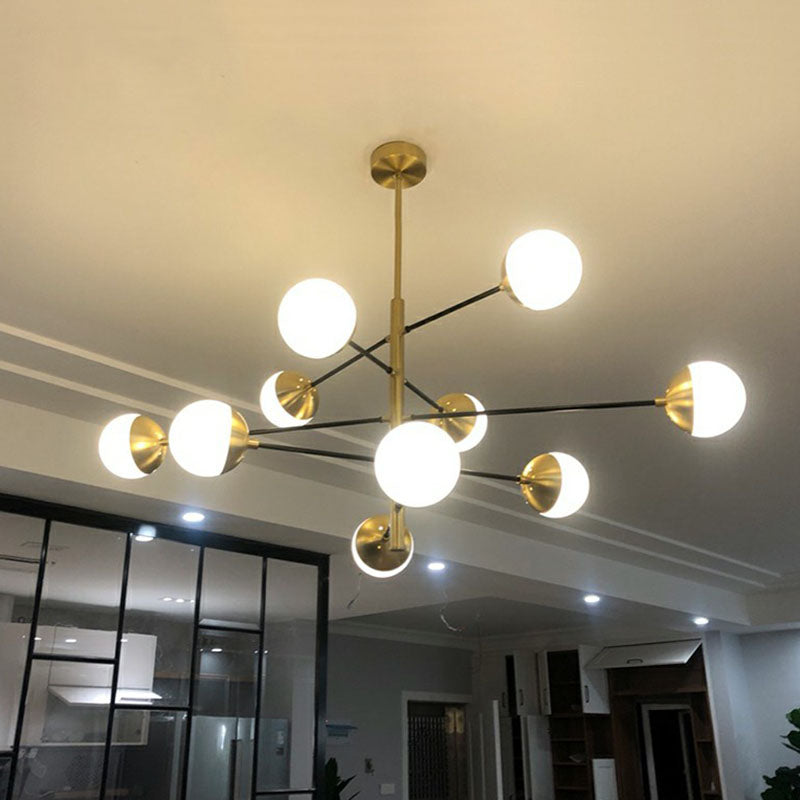 Tiered Restaurant Ceiling Chandelier White Ball Glass Postmodern Hanging Light Fixture in Gold Clearhalo 'Ceiling Lights' 'Chandeliers' 'Modern Chandeliers' 'Modern' Lighting' 2268278