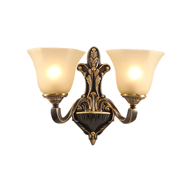 1/2-Light Wall Light Fixture Vintage Porch Wall Sconce with Flared Frosted Glass in Bronze Clearhalo 'Wall Lamps & Sconces' 'Wall Lights' Lighting' 226828