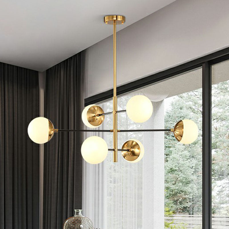 Tiered Restaurant Ceiling Chandelier White Ball Glass Postmodern Hanging Light Fixture in Gold Clearhalo 'Ceiling Lights' 'Chandeliers' 'Modern Chandeliers' 'Modern' Lighting' 2268280