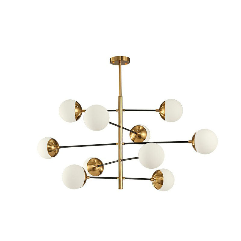 Tiered Restaurant Ceiling Chandelier White Ball Glass Postmodern Hanging Light Fixture in Gold 10 Gold Clearhalo 'Ceiling Lights' 'Chandeliers' 'Modern Chandeliers' 'Modern' Lighting' 2268282