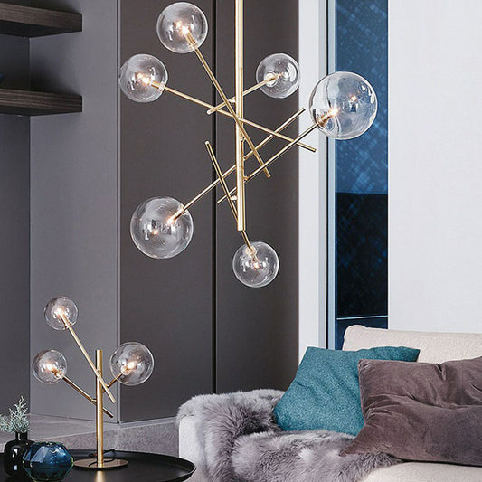 Nordic Style Ball Chandelier Clear Glass Living Room Suspension Light Fixture in Gold Clearhalo 'Ceiling Lights' 'Chandeliers' 'Modern Chandeliers' 'Modern' Lighting' 2268283