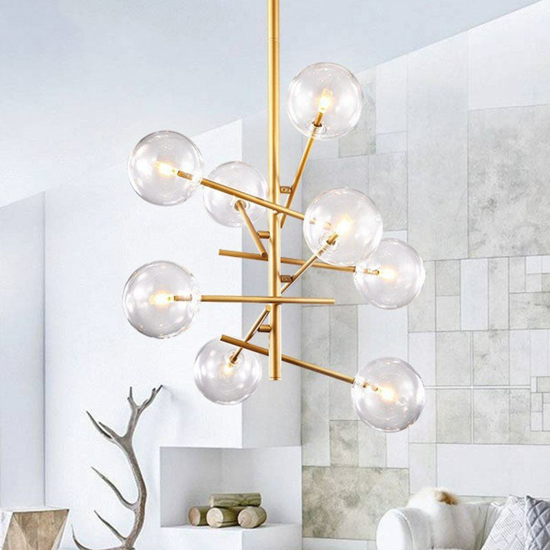 Nordic Style Ball Chandelier Clear Glass Living Room Suspension Light Fixture in Gold 8 Gold Clearhalo 'Ceiling Lights' 'Chandeliers' 'Modern Chandeliers' 'Modern' Lighting' 2268285