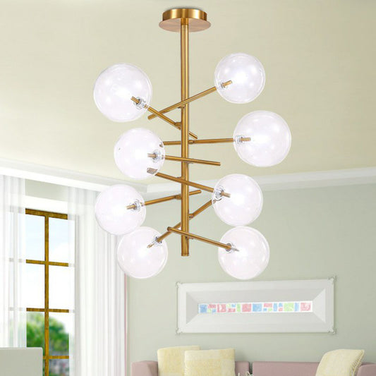Nordic Style Ball Chandelier Clear Glass Living Room Suspension Light Fixture in Gold Clearhalo 'Ceiling Lights' 'Chandeliers' 'Modern Chandeliers' 'Modern' Lighting' 2268286