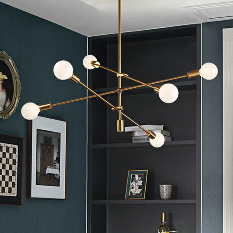 Exposed Bulb Design Chandelier Light Postmodern Metal Dining Room Ceiling Pendant with Adjustable Rod Arm Clearhalo 'Ceiling Lights' 'Chandeliers' 'Modern Chandeliers' 'Modern' Lighting' 2268288