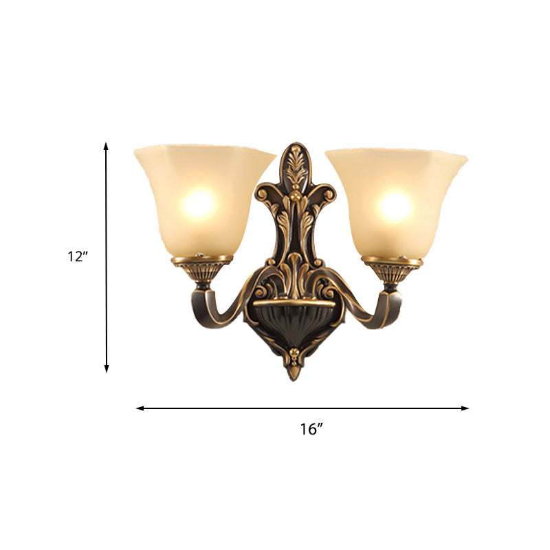 1/2-Light Wall Light Fixture Vintage Porch Wall Sconce with Flared Frosted Glass in Bronze Clearhalo 'Wall Lamps & Sconces' 'Wall Lights' Lighting' 226829