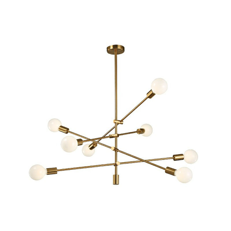 Exposed Bulb Design Chandelier Light Postmodern Metal Dining Room Ceiling Pendant with Adjustable Rod Arm 8 Gold Clearhalo 'Ceiling Lights' 'Chandeliers' 'Modern Chandeliers' 'Modern' Lighting' 2268290