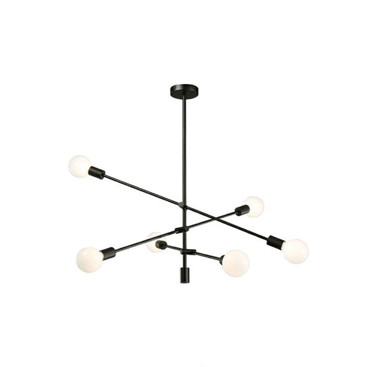 Exposed Bulb Design Chandelier Light Postmodern Metal Dining Room Ceiling Pendant with Adjustable Rod Arm 6 Black Clearhalo 'Ceiling Lights' 'Chandeliers' 'Modern Chandeliers' 'Modern' Lighting' 2268294