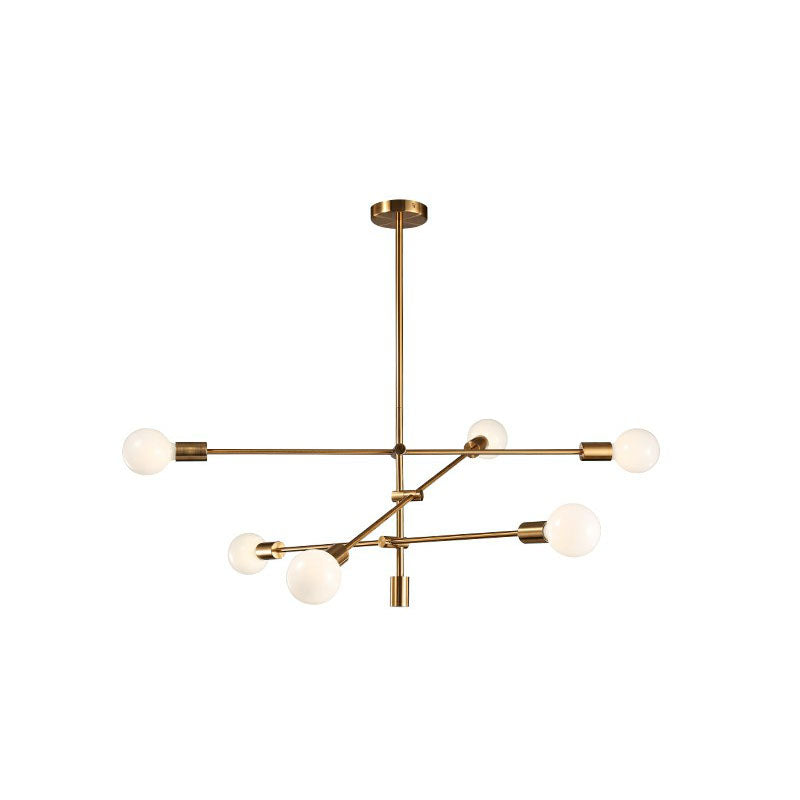Exposed Bulb Design Chandelier Light Postmodern Metal Dining Room Ceiling Pendant with Adjustable Rod Arm 6 Gold Clearhalo 'Ceiling Lights' 'Chandeliers' 'Modern Chandeliers' 'Modern' Lighting' 2268297