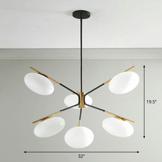 Minimalistic Chandelier Lamp Black-Brass Oval Ceiling Hang Light with Cream Glass Shade 6 Black Clearhalo 'Ceiling Lights' 'Chandeliers' 'Modern Chandeliers' 'Modern' Lighting' 2268305