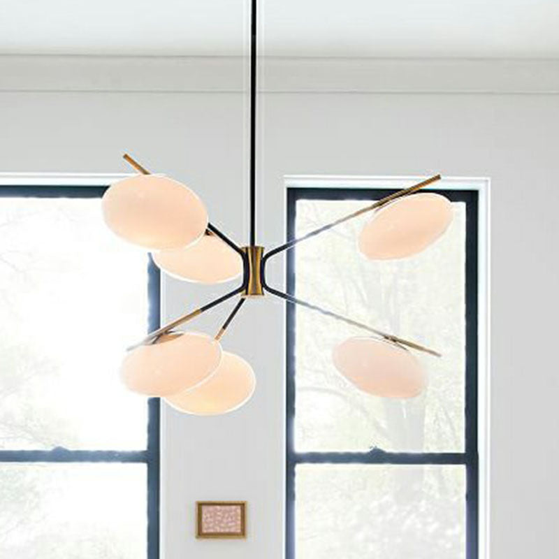 Minimalistic Chandelier Lamp Black-Brass Oval Ceiling Hang Light with Cream Glass Shade Clearhalo 'Ceiling Lights' 'Chandeliers' 'Modern Chandeliers' 'Modern' Lighting' 2268307