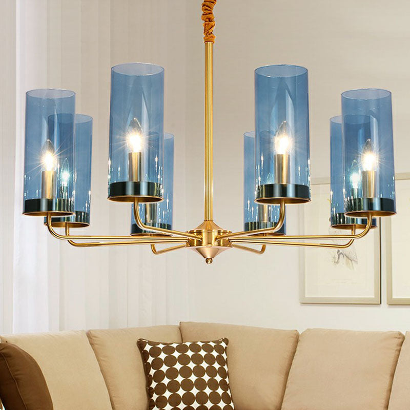 Postmodern Tubular Up Chandelier Glass Living Room Hanging Pendant Light in Brass Clearhalo 'Ceiling Lights' 'Chandeliers' 'Modern Chandeliers' 'Modern' Lighting' 2268311