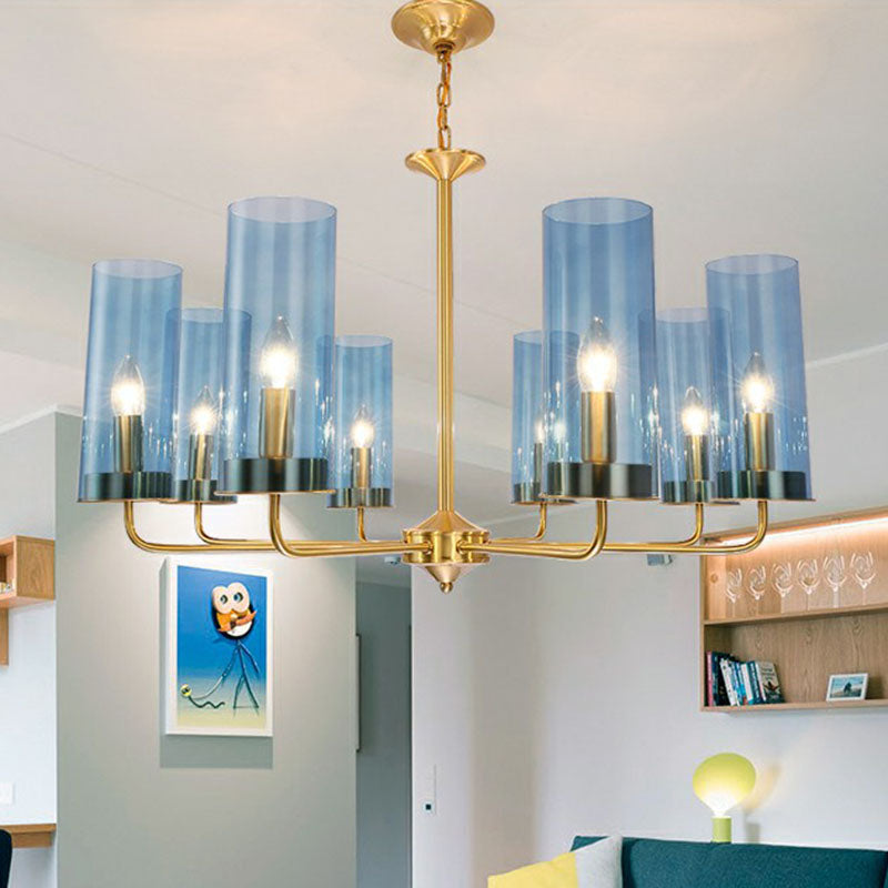 Postmodern Tubular Up Chandelier Glass Living Room Hanging Pendant Light in Brass Clearhalo 'Ceiling Lights' 'Chandeliers' 'Modern Chandeliers' 'Modern' Lighting' 2268316