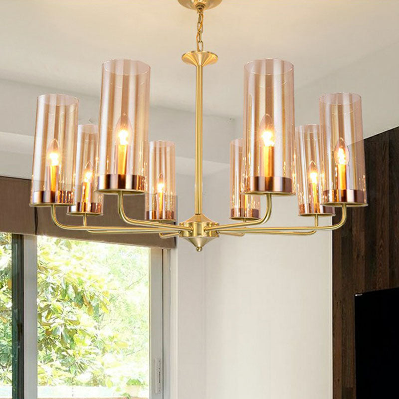 Postmodern Tubular Up Chandelier Glass Living Room Hanging Pendant Light in Brass Clearhalo 'Ceiling Lights' 'Chandeliers' 'Modern Chandeliers' 'Modern' Lighting' 2268318