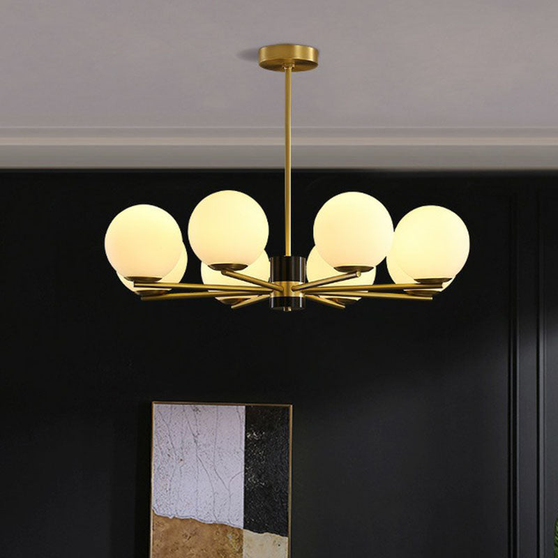 Milk Glass Globe Up Chandelier Postmodernism Gold Finish Hanging Light with Radial Design Clearhalo 'Ceiling Lights' 'Chandeliers' 'Modern Chandeliers' 'Modern' Lighting' 2268321