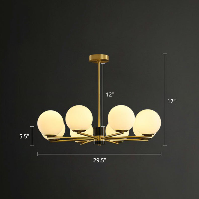 Milk Glass Globe Up Chandelier Postmodernism Gold Finish Hanging Light with Radial Design 8 Gold Clearhalo 'Ceiling Lights' 'Chandeliers' 'Modern Chandeliers' 'Modern' Lighting' 2268322