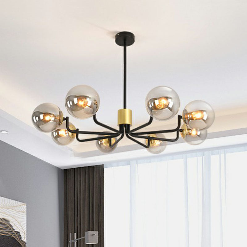Radial Suspension Light Postmodern Metal Living Room Chandelier Lighting with Ball Glass Shade Clearhalo 'Ceiling Lights' 'Chandeliers' 'Modern Chandeliers' 'Modern' Lighting' 2268325