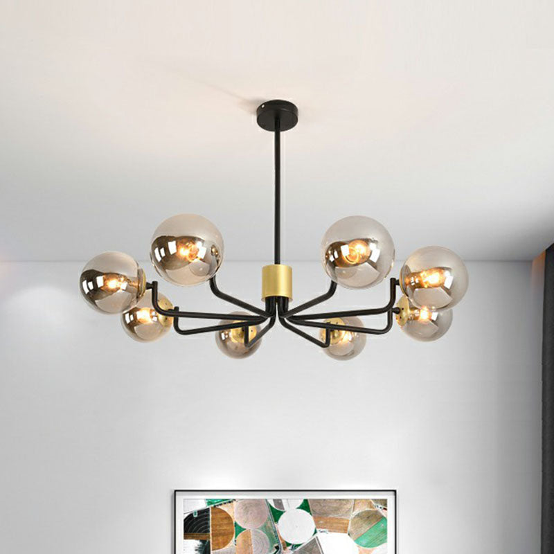 Radial Suspension Light Postmodern Metal Living Room Chandelier Lighting with Ball Glass Shade Clearhalo 'Ceiling Lights' 'Chandeliers' 'Modern Chandeliers' 'Modern' Lighting' 2268328