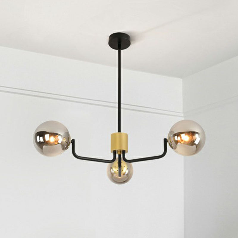Radial Suspension Light Postmodern Metal Living Room Chandelier Lighting with Ball Glass Shade Clearhalo 'Ceiling Lights' 'Chandeliers' 'Modern Chandeliers' 'Modern' Lighting' 2268330