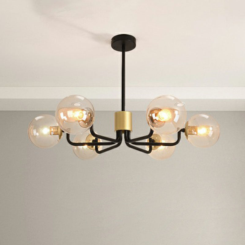 Radial Suspension Light Postmodern Metal Living Room Chandelier Lighting with Ball Glass Shade Clearhalo 'Ceiling Lights' 'Chandeliers' 'Modern Chandeliers' 'Modern' Lighting' 2268332