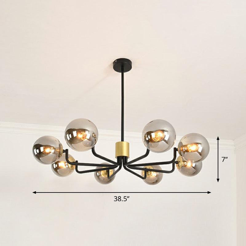 Radial Suspension Light Postmodern Metal Living Room Chandelier Lighting with Ball Glass Shade 8 Black Smoke Grey Clearhalo 'Ceiling Lights' 'Chandeliers' 'Modern Chandeliers' 'Modern' Lighting' 2268333